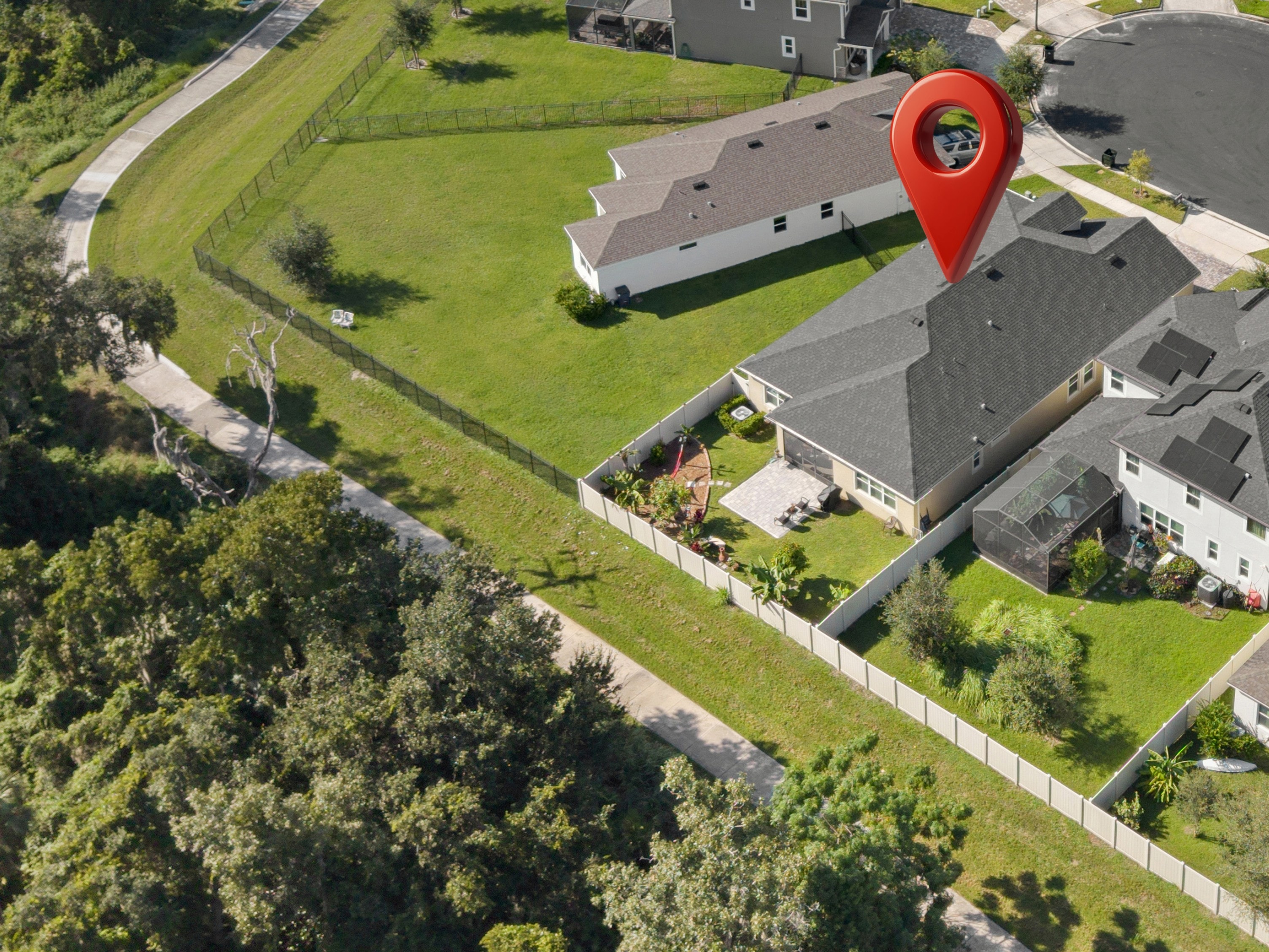 Aerial closeup of 2333 Farnham Dr with location pin, Ocoee FL